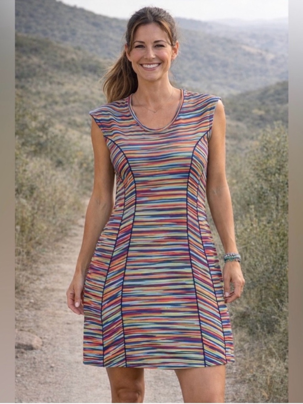 Multicolor Rainbow Striped Sleeveless A-Line Dress